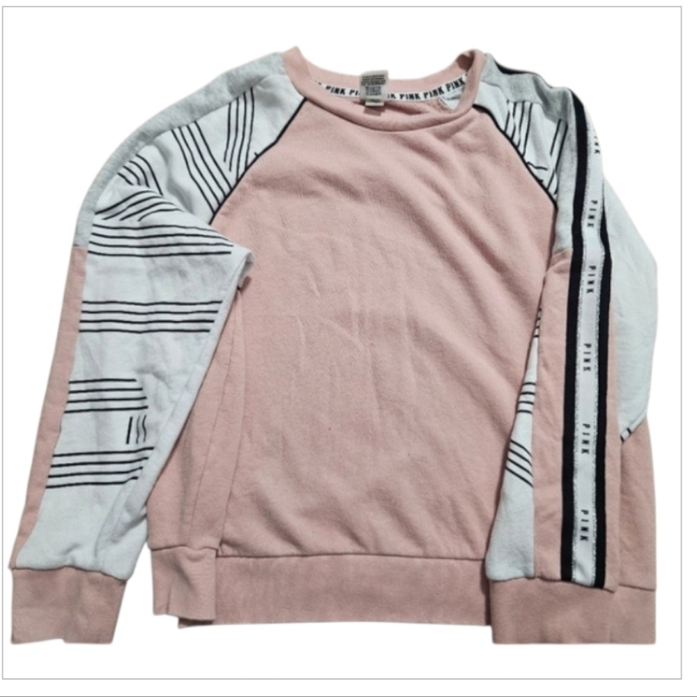 PINK VS GLITTER Stripe Crewneck Sweatshirt Pink, Blk & White 😍💖